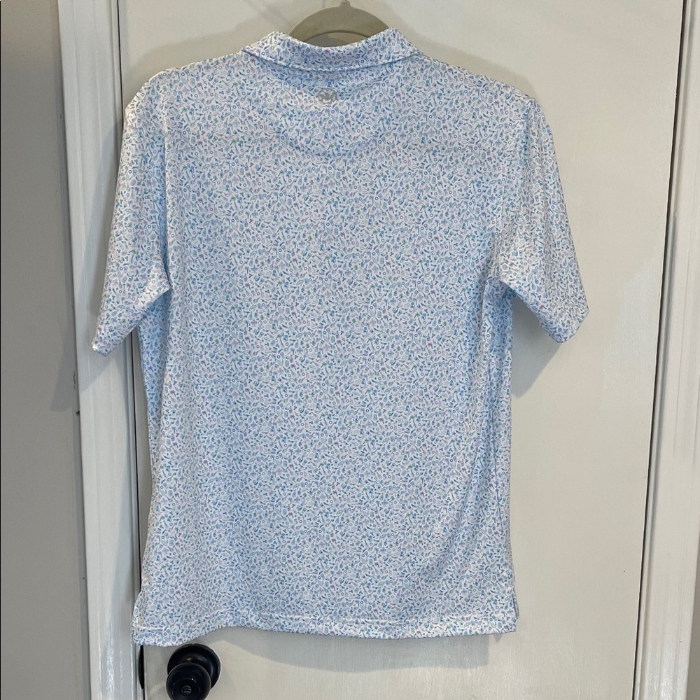 NWT Youth Peter Millar Blue and White Patterned Polo Shirt - Picture 5 of 7